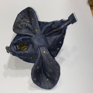 Matt & Nat Vegan Navy Cotton Gold Tone Studded Top Zipper Opening Crossbody.